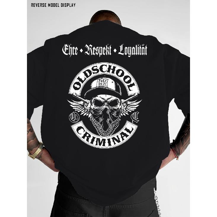 Men's Heavyweight 100% Cotton T-Shirt - Dark Green Vintage Back Print with Old School Criminal & Retro 1986 Graphic, Gothic Lettering Streetwear Tee,