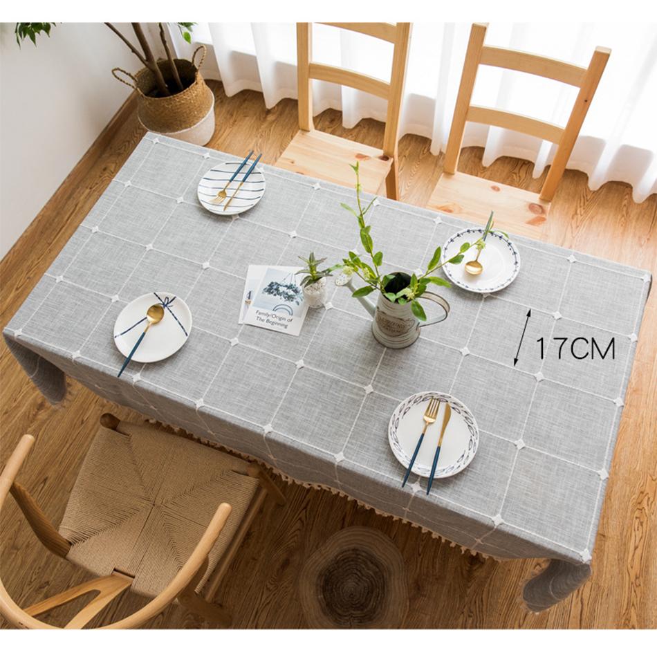 Linen Cotton Embroidery Lattice Tablecloth Rectangular Dustproof Tassels Table Cover For Kitchen Dinning Coffee Table Decoration