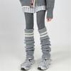Women Thicken Ribbed Knit Leg Warmer Preppy Style Double Striped Leg Covers Snow Boot Cuffs Over Knee Stacked Long Socks