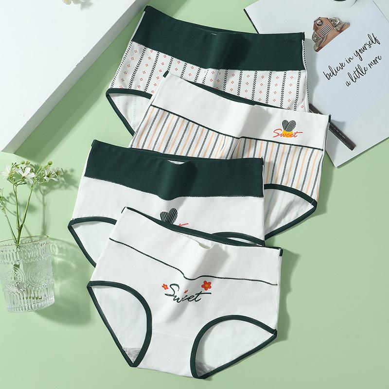 LANGSHA Large Size 5XL Panties Women Cotton High Waist Underwear Girls Briefs Lovenly Print Lingerie