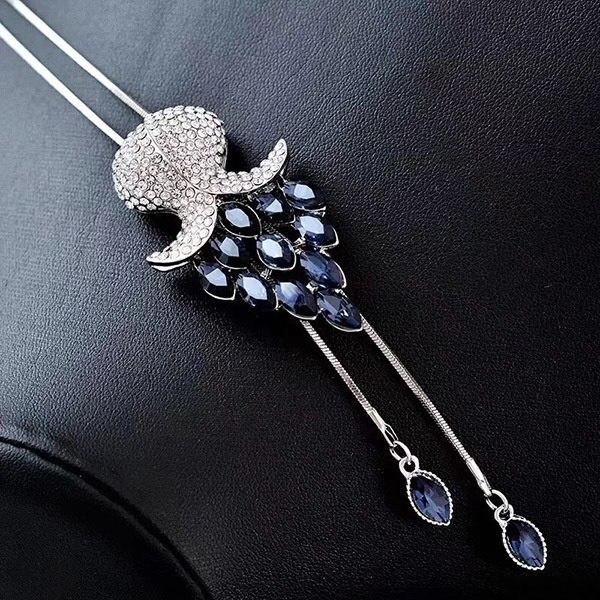 Длинные ожерелья и подвески для женщин Collier Femme, синий тюльпан, массивное свитер-цепочка, ожерелье, модные серебряные ювелирные изделия с кристаллами 2021