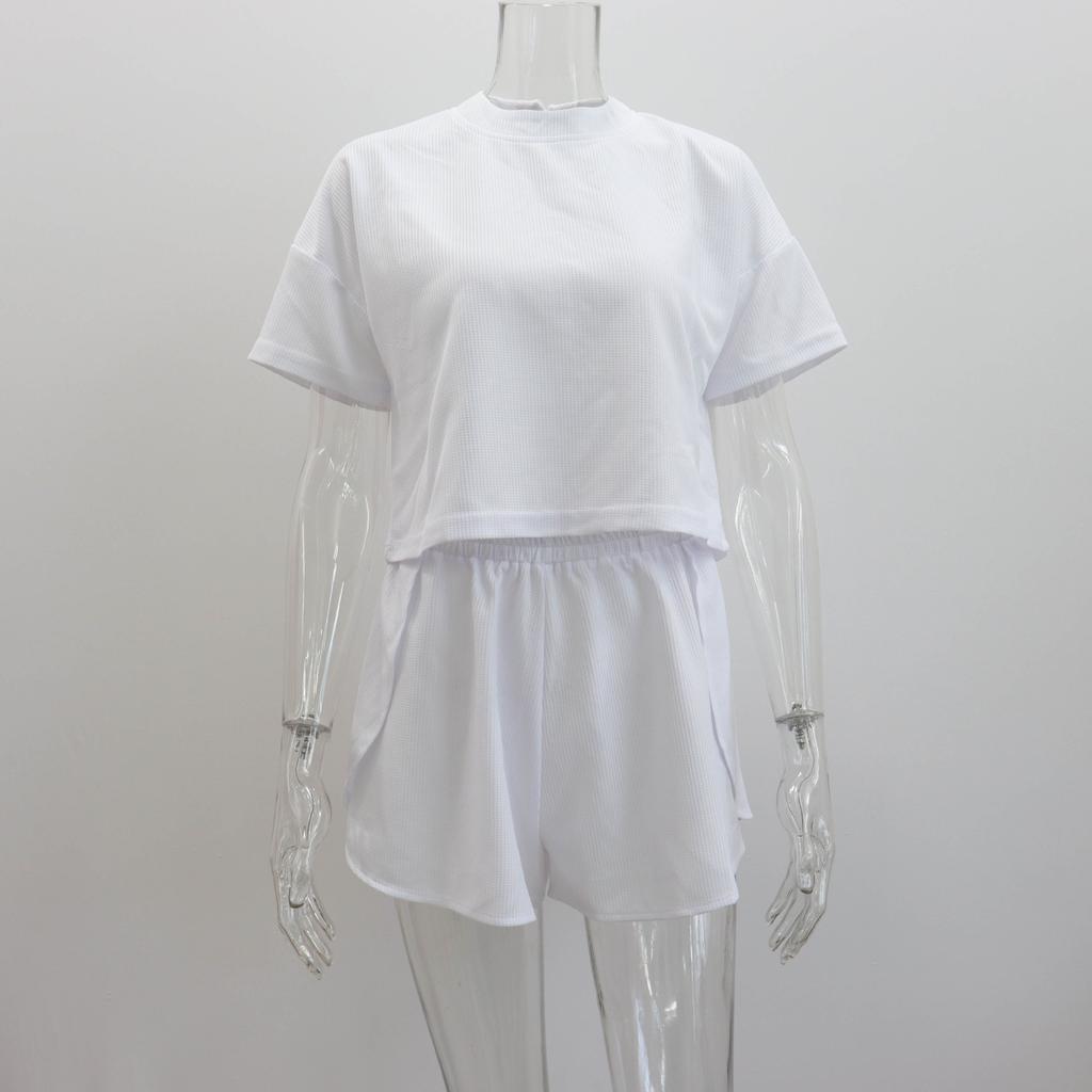 Летний повседневный костюм, женская футболка с круглым вырезом и короткими рукавами, шорты, сексуальный комплект из двух предметов для женщин