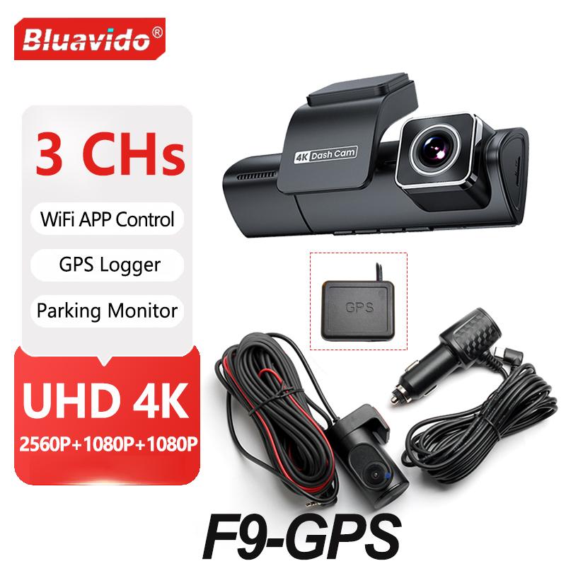 4K Triple Dash Cam GPS Front Inside and Rear 3CHs WiFi Car Camera with APP Control Night Vision 24H Parking Mode Loop Recording