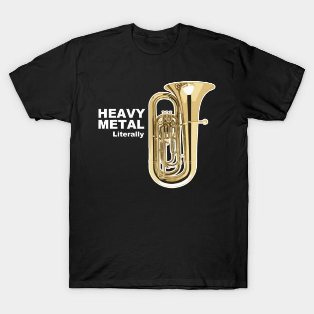 Men Black Print T-shirt Literally Heavy Metal - Tuba No-Cut Transfer Paper Print Cotton Tshirt