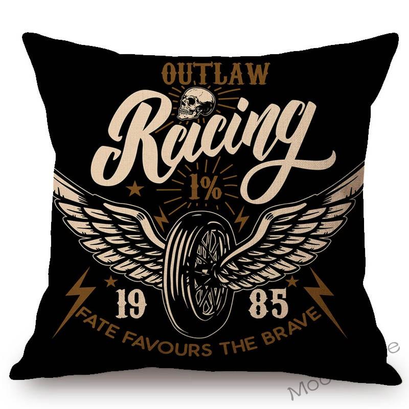 18" Vintage Motorcycle Club Poster Born To Ride Live To Ride Throw Pillow Case Us Funky Style Boy Husband Gift Cushion Cover