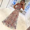 Fashion Women's Dance Party Flower Long Sleeve Slim Evening Dress Embroidered Dress Wedding Dress