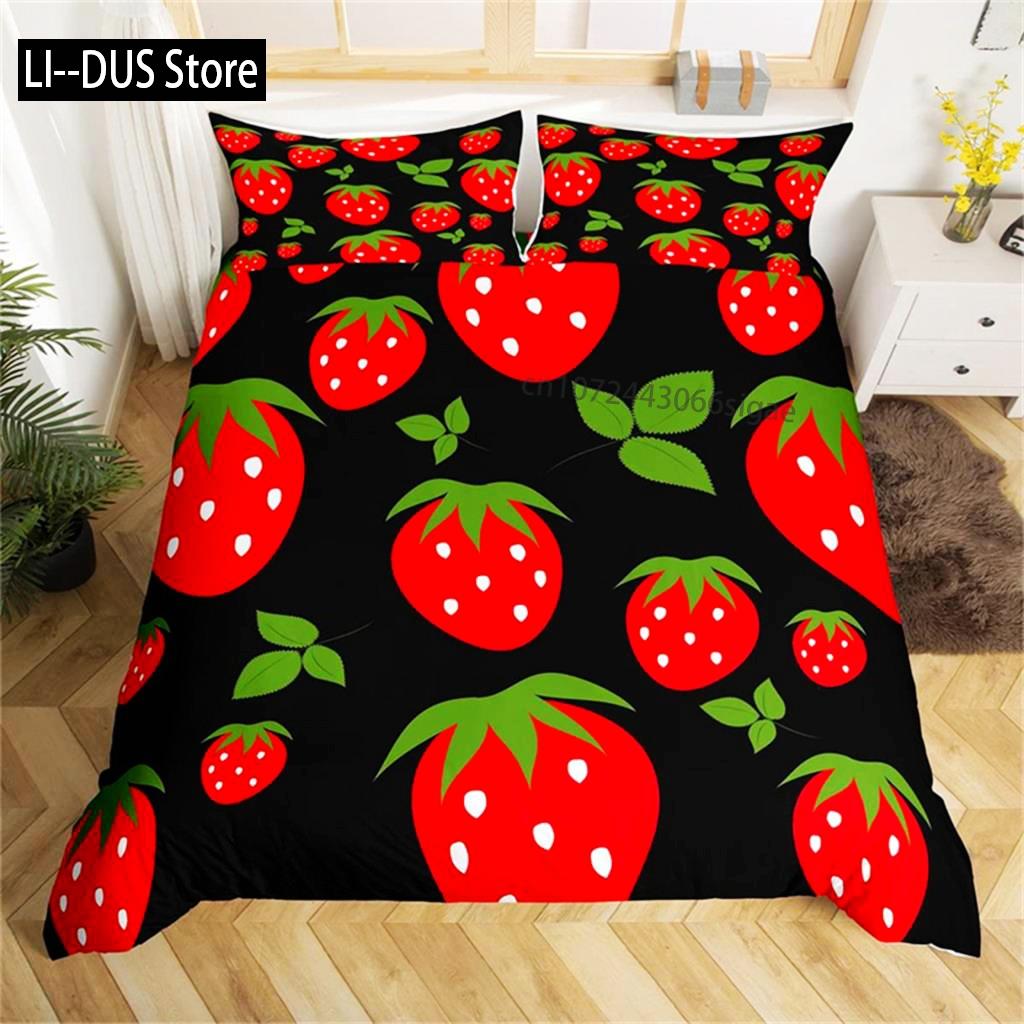 Duvet Cover Lovely Cartoon Strawberry Bedding For Girl Teen Set Microfiber Blue Star Yellow Floral Quilt Cover Bedroom Decor
