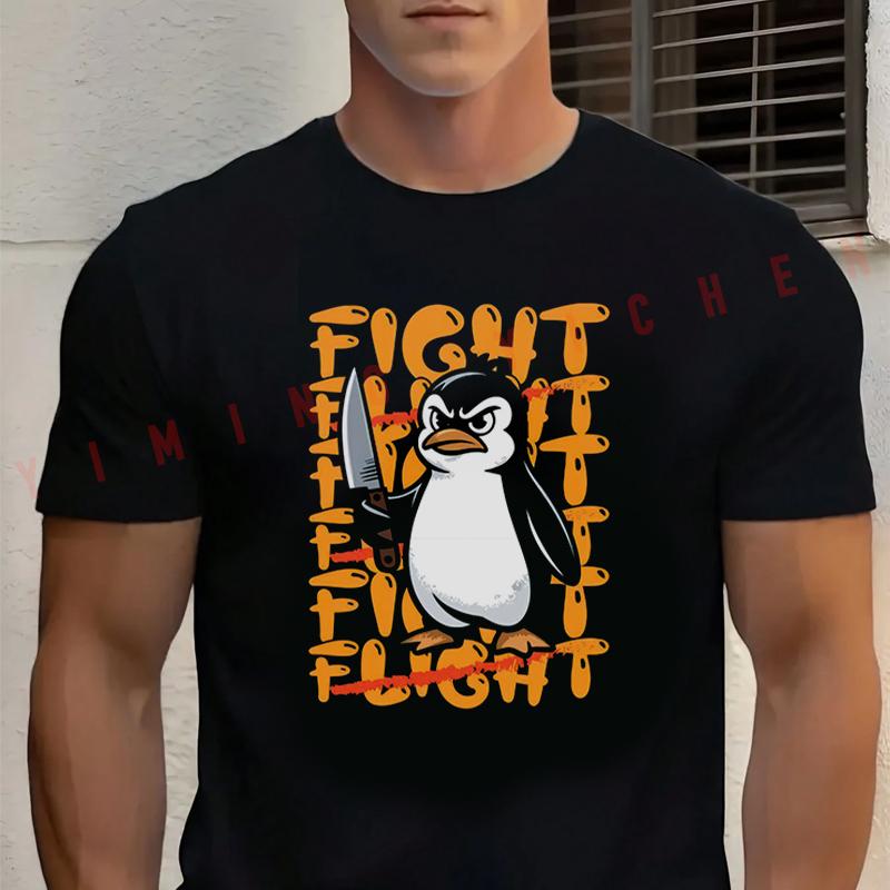 Men's Summer Cotton T-shirt Aggressive Penguin Graphic Moto Tee Casual Short-sleeve Motorbike Cycling Top