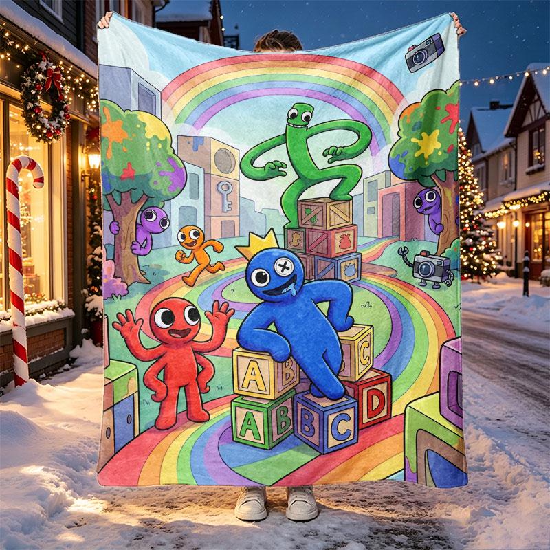Game Rainbow Friends Pattern Blanket for Home Decoration, Bed, Sofa, Car Travel, Camping, Suitable for All Seasons, Birthday Christmas Gift
