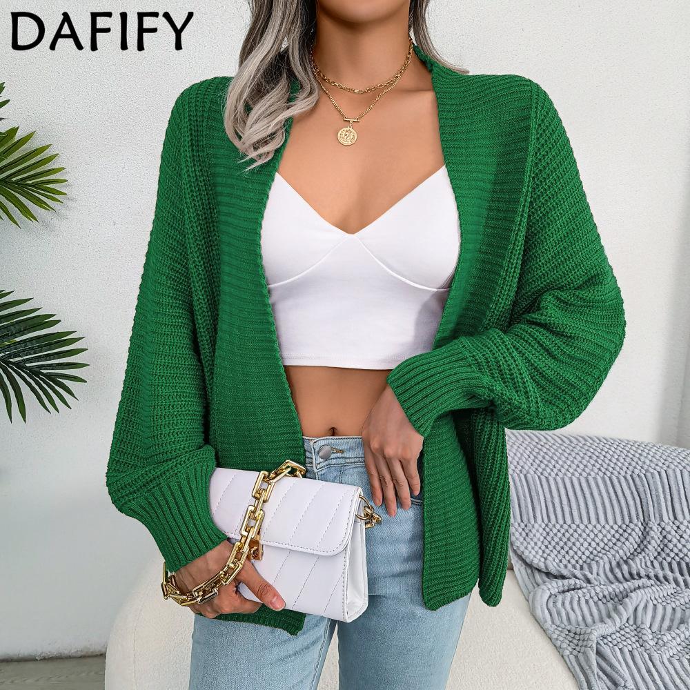 DAFIFY Women's Fashion Casual Solid Color Print Fall Winter Long Sleeve Sweaters Cardigans
