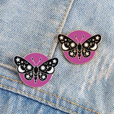 Retro Butterfly Moth Enamel Pin Star And Moon Insect Brooch Purple Backpack Badge Animal Jewelry Gifts For Women Girls Wholesale