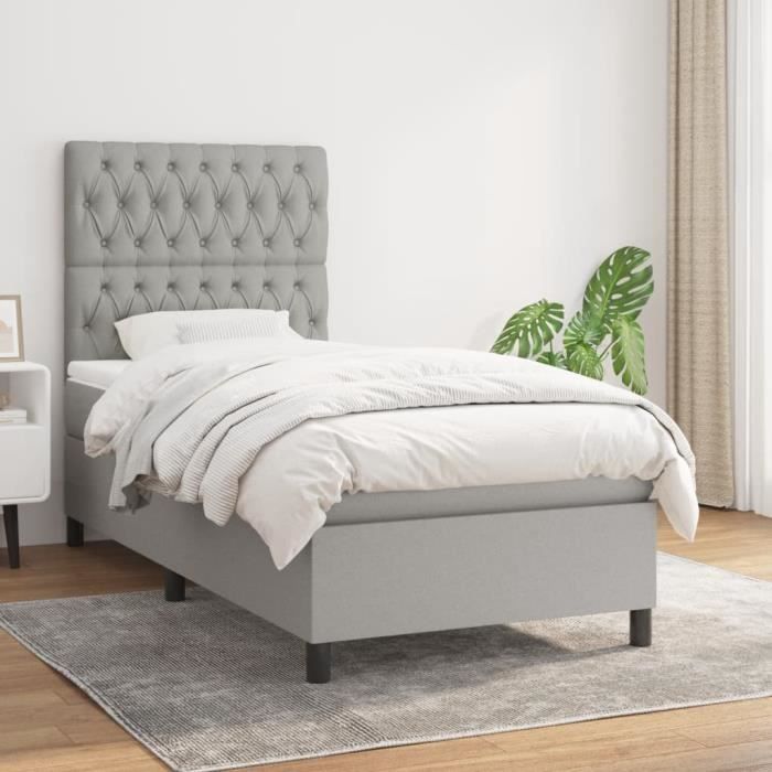 3141977 vidaXL Divan Bed and Mattress Light Grey 90x190 Cm Fabric