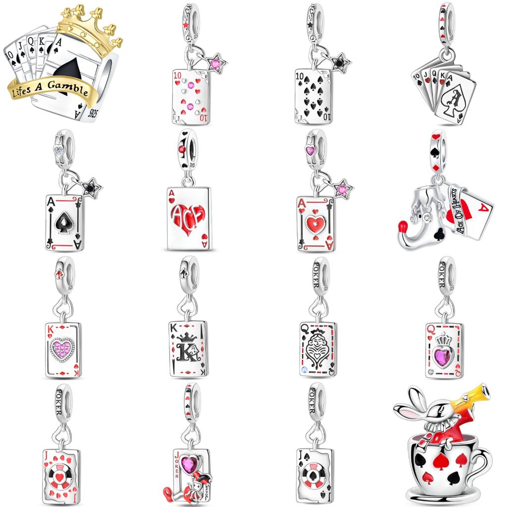 Оригинальные медные шармы для игральных карт Покер Джокер Черви Пики Корона Бусина Подвеска Подходит для браслета Ожерелье Ювелирные изделия