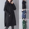 Women Fall Winter Hoodie with Big Pocket Drawstring Slit Hem Solid Color Loose Knee