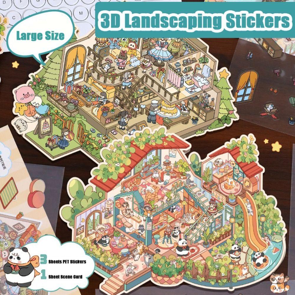 ПЭТ Миниатюрная Сцена Коллаж Разнотематический Складывающийся Наклеивающий Стикер Дети