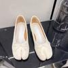 Spring Women Flat Split Toe Shoes with Bow Soft Leather Bow Tie Front Shallow Slip On  Girls Tabi Shoes Flats Ballet Shoes