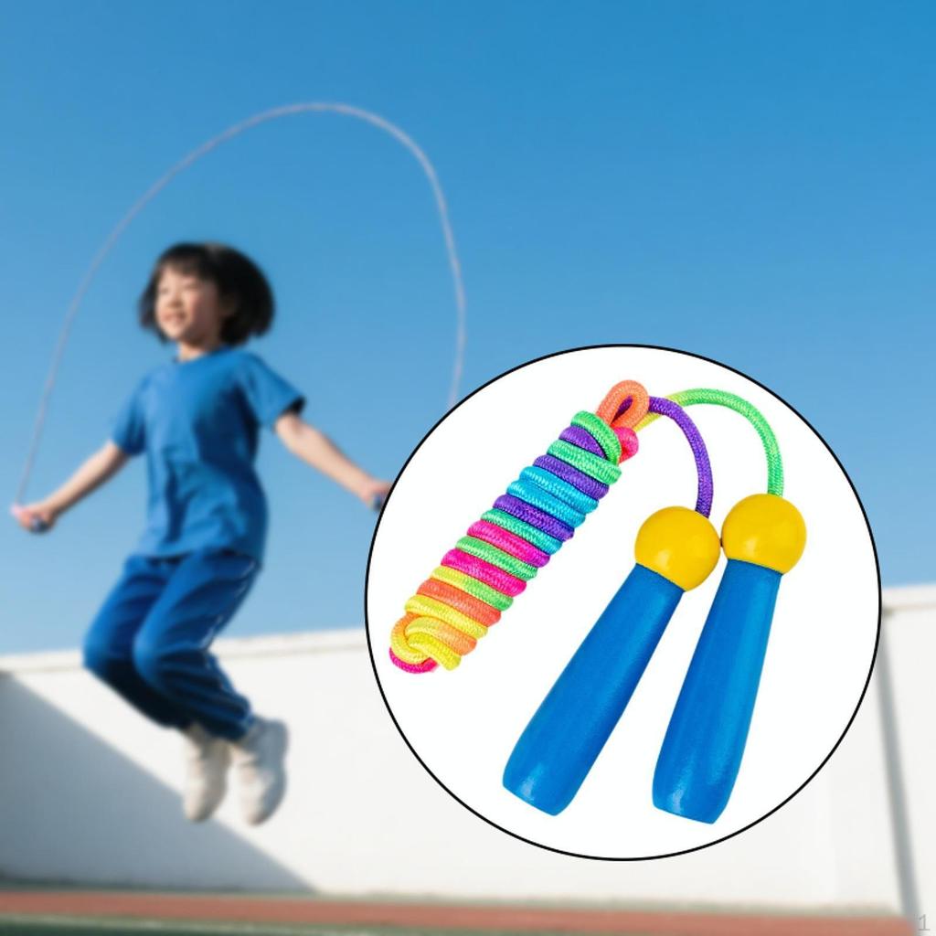 Красочные детские скакалки 2,4 м с деревянной ручкой для прыжков и скакалки для мальчиков и девочек на открытом воздухе