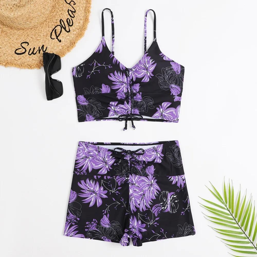 High Waist Bikini Swimsuit Women 2024 Push Up Bikini Floral Swimsuit Print Bikini Boxers Swimwear Swim Trunks Bathing Suit