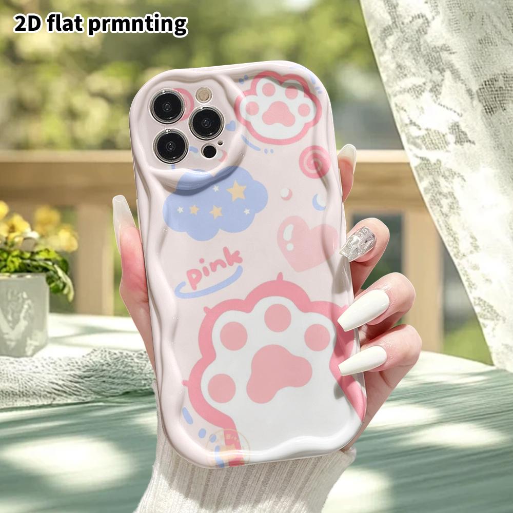 Phone Case: 2D flat design suitable for iPhone 18 17 16 15 14 13 Pro protective case, pink and blue cat paw, perfect Christmas and Halloween holiday g