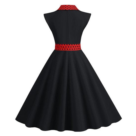 Элегантное женское платье с воротником в горошек и бантом на талии. Милый стиль, повседневное вечернее платье без рукавов с узкой талией. Тонкое женское платье средней длины.