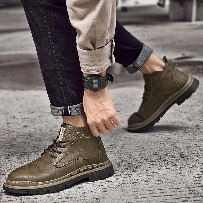 Мужские ботинки из натуральной кожи, мужские низкие повседневные кроссовки, высококачественные мужские универсальные ботильоны, новинка 2024 года, мужские базовые ботинки на шнуровке