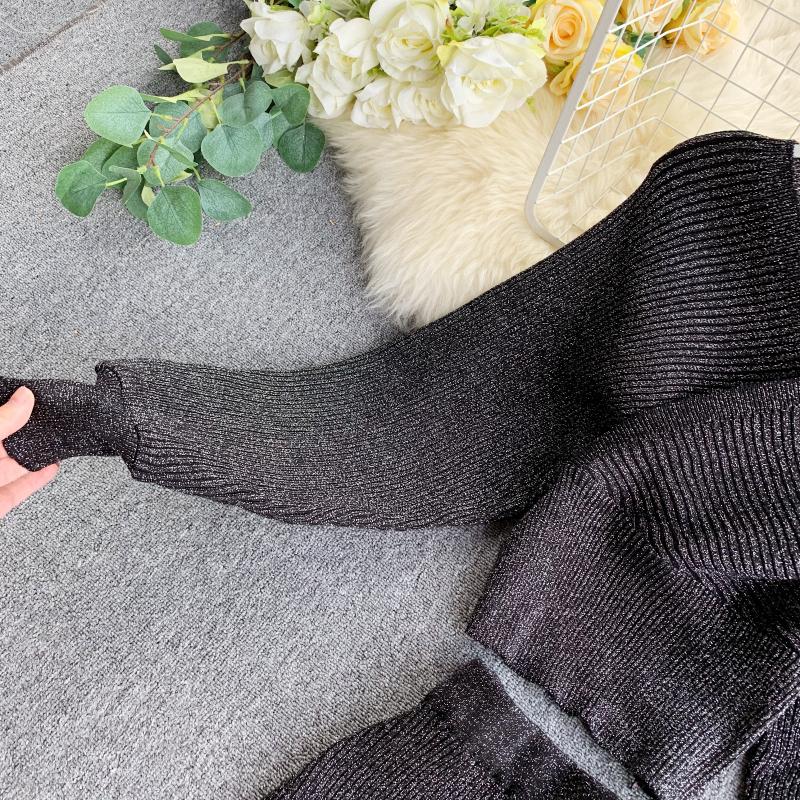 Весенний новый модный костюм в иностранном стиле с v-образным вырезом и рукавами «летучая мышь», вязаный свитер, женская юбка с высокой талией и запахом, комплект из двух предметов