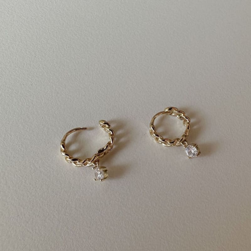 youngglow 14k chain drop cubic one touch ring earrings