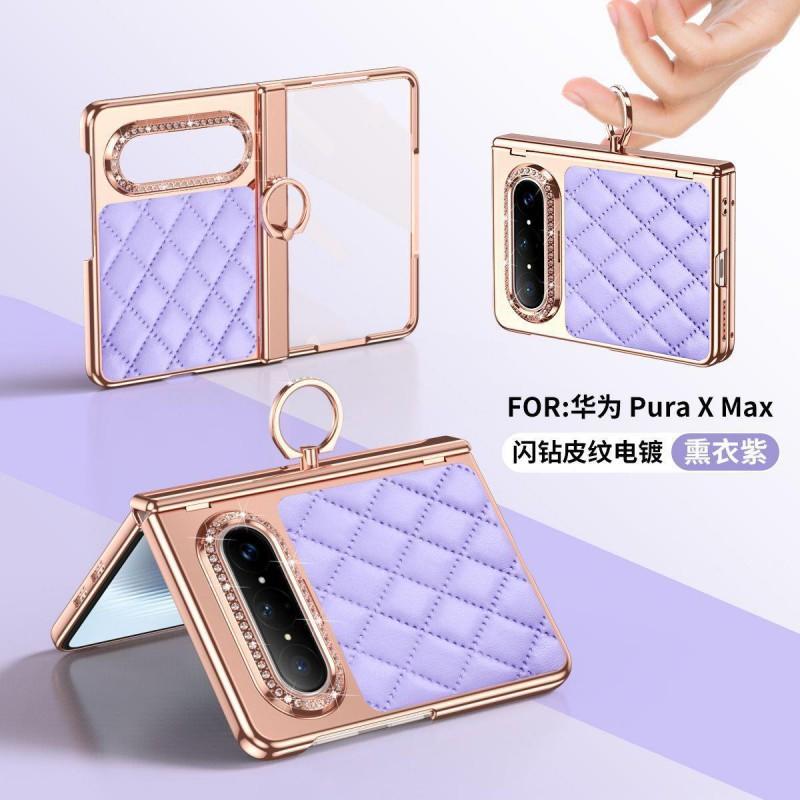 Luxury Quilted PU Leather Texture Phone Case With Kickstand Ring Pura X Max Foldable Smartphone