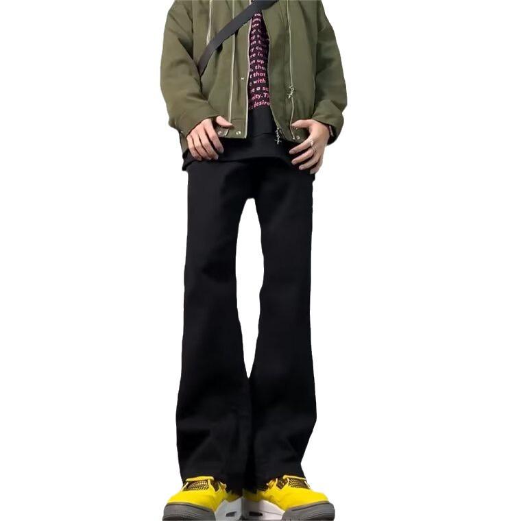 Men's 2024 Loose High-Waist Casual Flared Trousers - Solid Color, Floor-Length Jeans Style