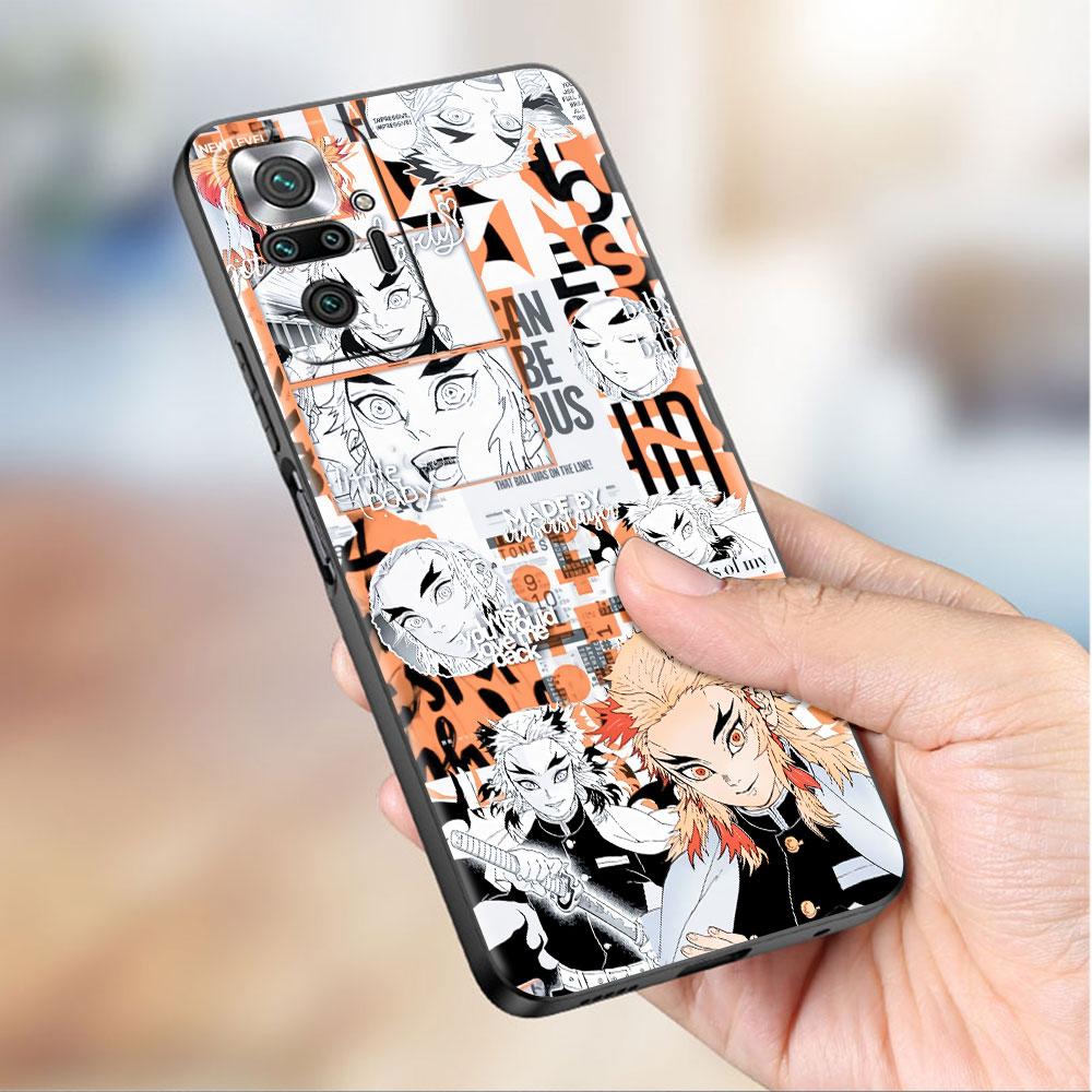 Роскошный черный чехол для телефона Xiaomi Redmi Note 11 10 9 8 7 Pro 9S 9A 9C 10s 8T K40 10C 10S Funda Cover Kimetsu Yaiba Demon Slayer