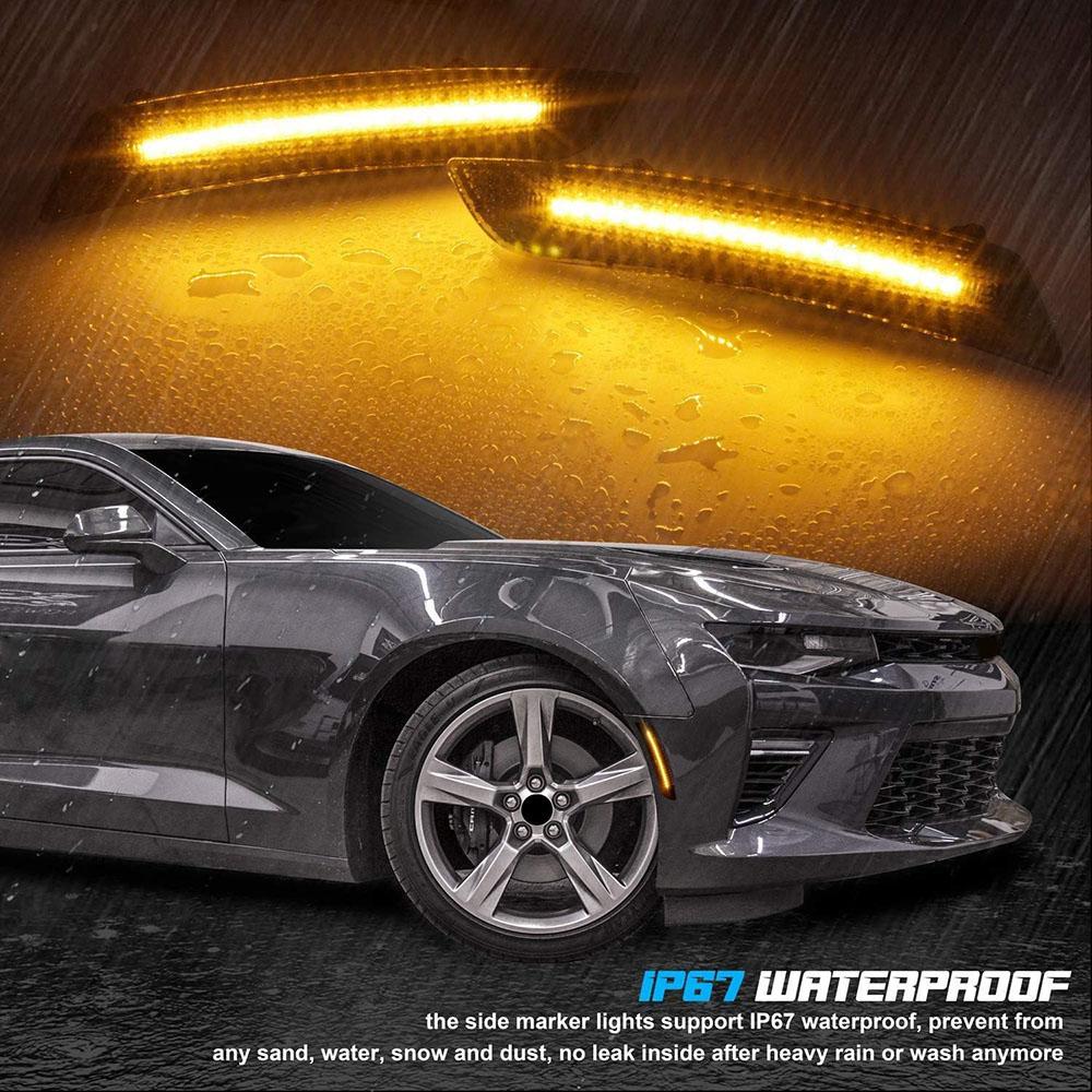 Front Rear LED Bumper Side Marker Light Lamp Smoked For Chevrolet Camaro 2016-20