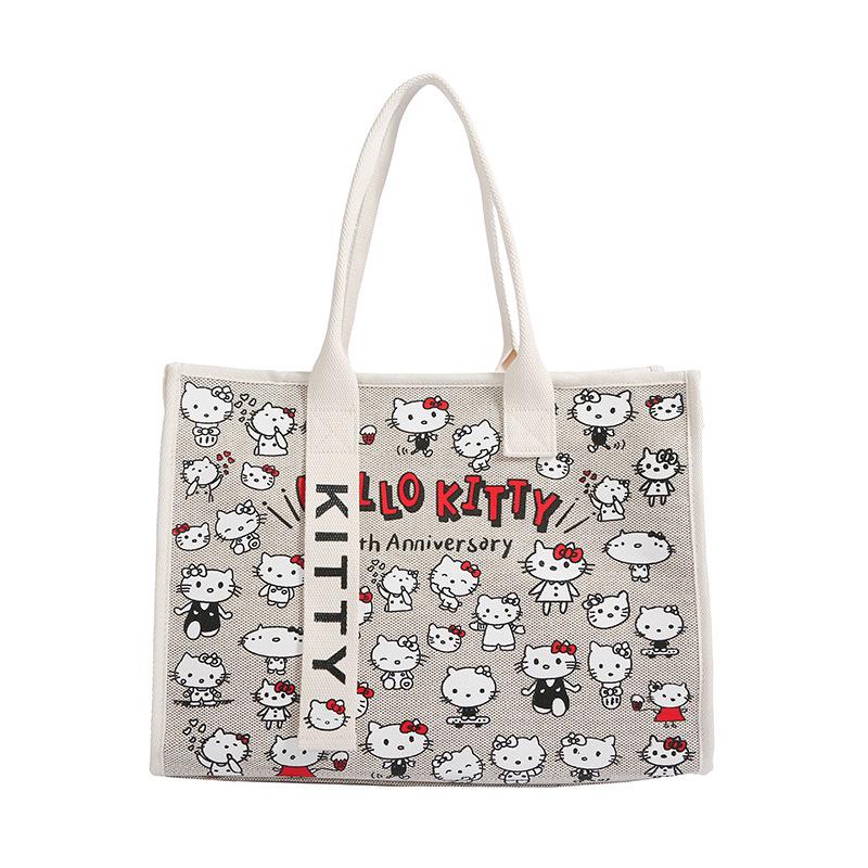 Large Capacity Korean Cartoon Cat Canvas Crossbody & Tote Bag