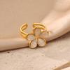 18K Gold Plated Stainless Steel Open Ring Color Flower Pattern Women Jewelry