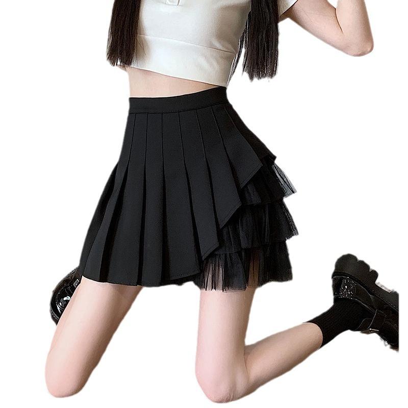 Юбка трапециевидной формы с сеткой и высокой талией в стиле колледжа в Корейском стиле – женская летняя облегающая юбка