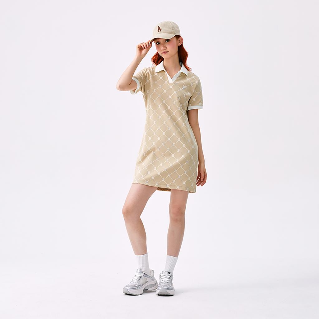 Новая коллекция MLB MONOGRAM Платье с коротким рукавом женское Boston Red Sox SS25 Светло-бежевый 3FOPM0453-43BGL