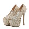 Fashion Sexy Peep Toe Rhinestone Thin High Heels Summer Women Pumps Party Stripper Shoes Elegant Women Wedding Banquet Platform Sandals