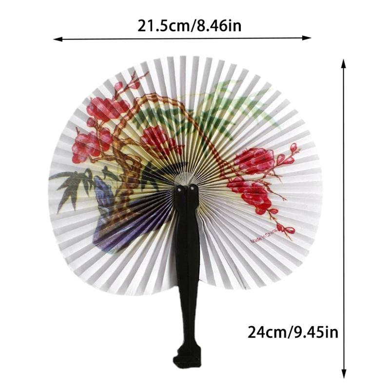 Складной бумажный веер в стиле ретро-мельницы, маленький круглый бумажный цветной декоративный бумажный веер, стиль вечеринки, подарок на руку, 1 шт., случайный веер с принтом
