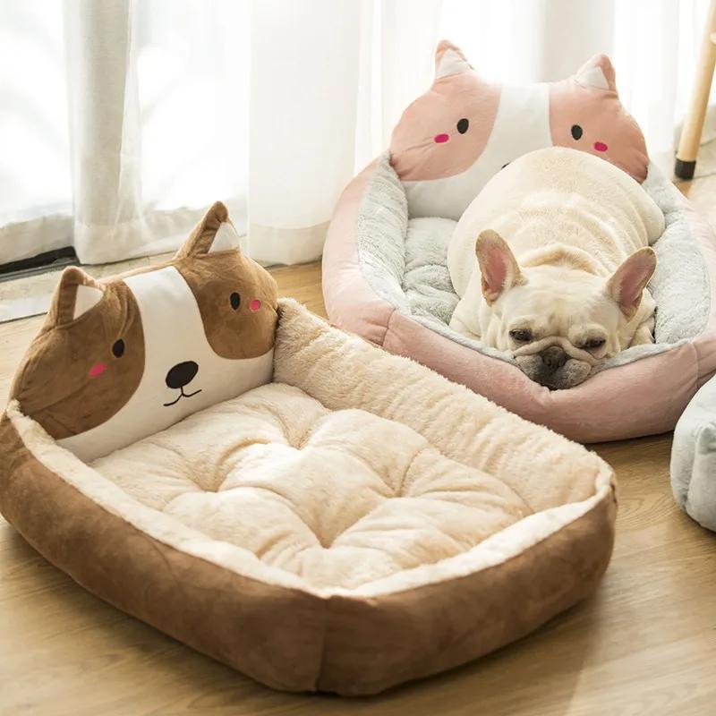 Oversize Soft Cartoon Chai Dog Shaped Dog Bed Winter Warm Cat Sleeping Mat Plush Cushion Puppy Kitten Sofa Pet Supplies