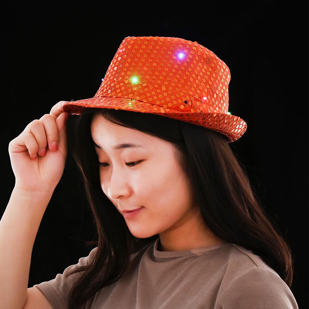 New Fashion Light Up Flashing Panama Cap Jazz Hat Sequin Led Fedora Trilby