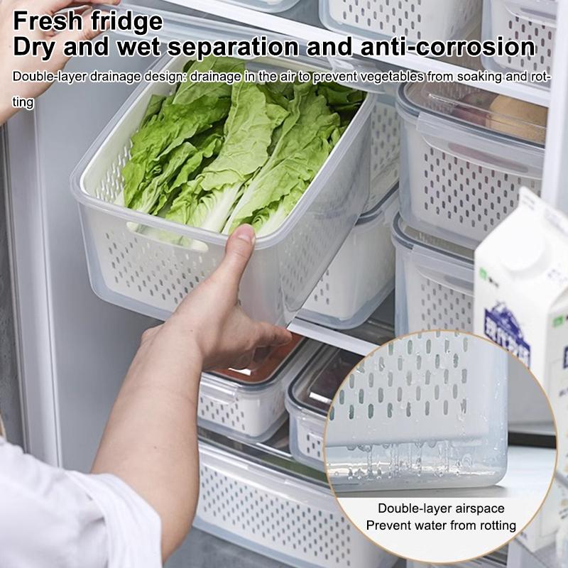 Refrigerator Storage Box Fridge Organizer Fresh Vegetable Fruit Boxes Drain Basket Storage Containers Pantry Kitchen Organizer