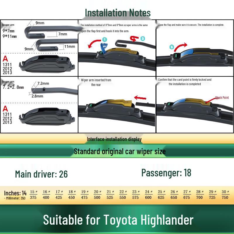 Бескаркасная бесшумная щетка стеклоочистителя Toyota Highlander