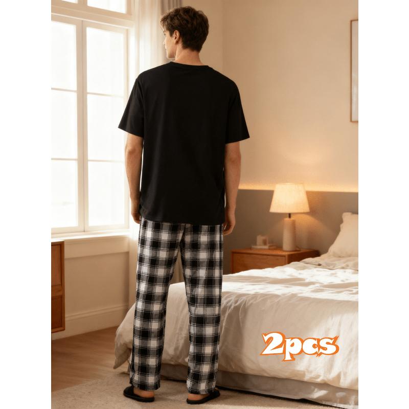 2026 Семейный праздничный комплект, дышащие топы с коротким рукавом и винтажные клетчатые брюки для ужинов