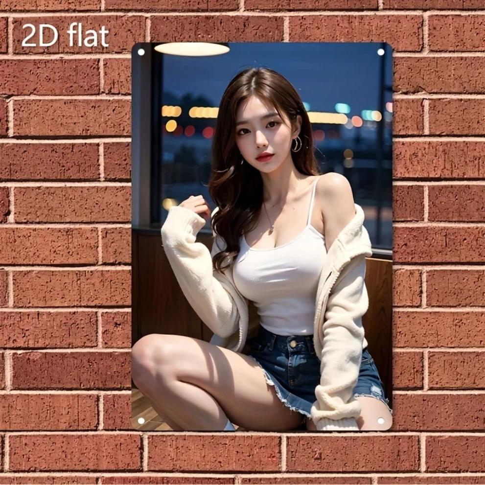 Корейское Металлическое Настенное Искусство Металлический Постер Лицо, Минималистичный 2D Декор для Комнаты Кафе Бара, Легкий Монтаж