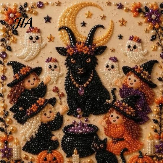 Halloween Faux Pearl Art Kits for Adults Kit, Witch Ghost Painting DIY Seasonal Projects Families Spooky Pumpkin Diamond Craft Set Adults, Handmade
