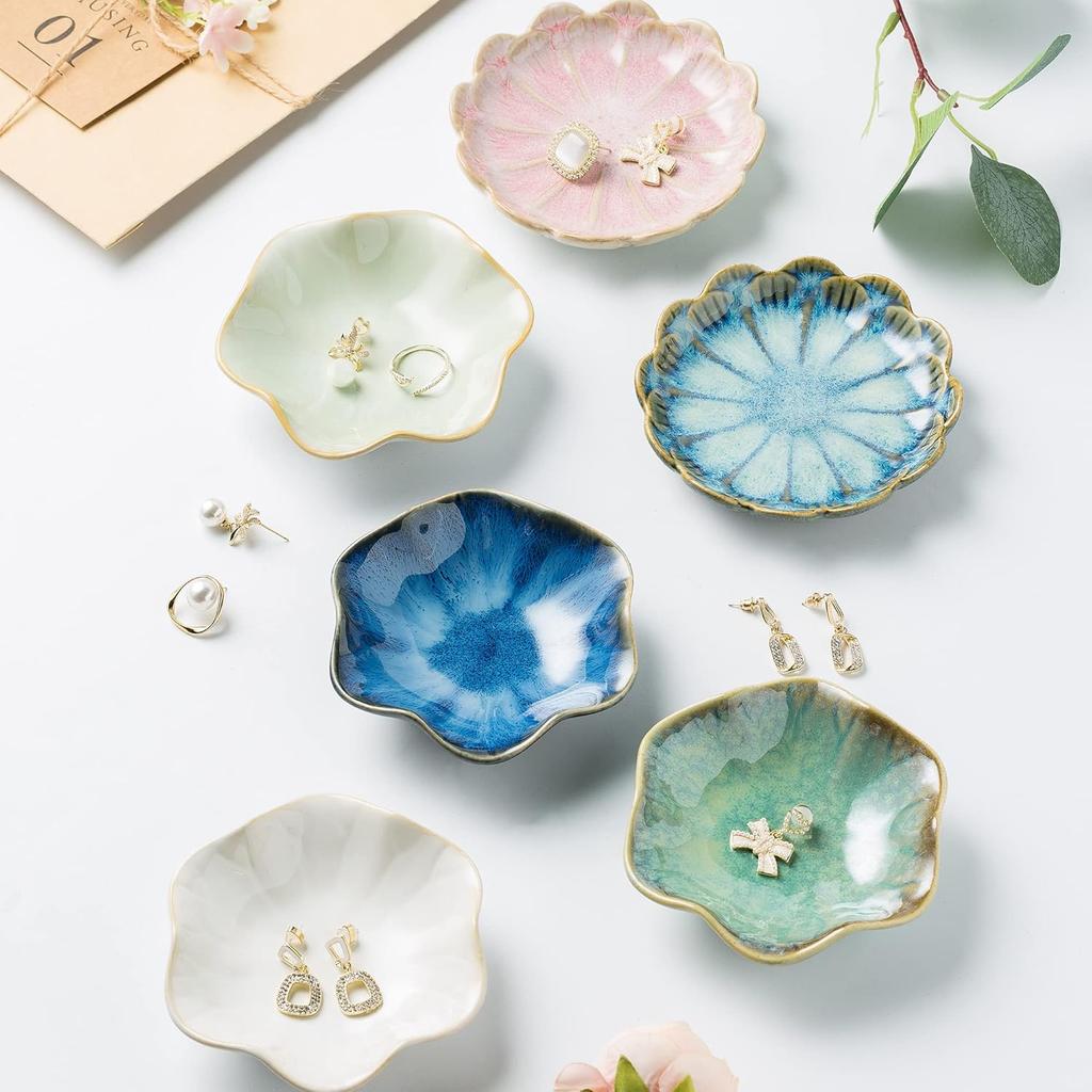 Jewelry Dish Tray Ring Dish Ceramic Trinket Tray Key Bowl Decorative Plate for Friends Sisters Daughter Mother Emerald Green