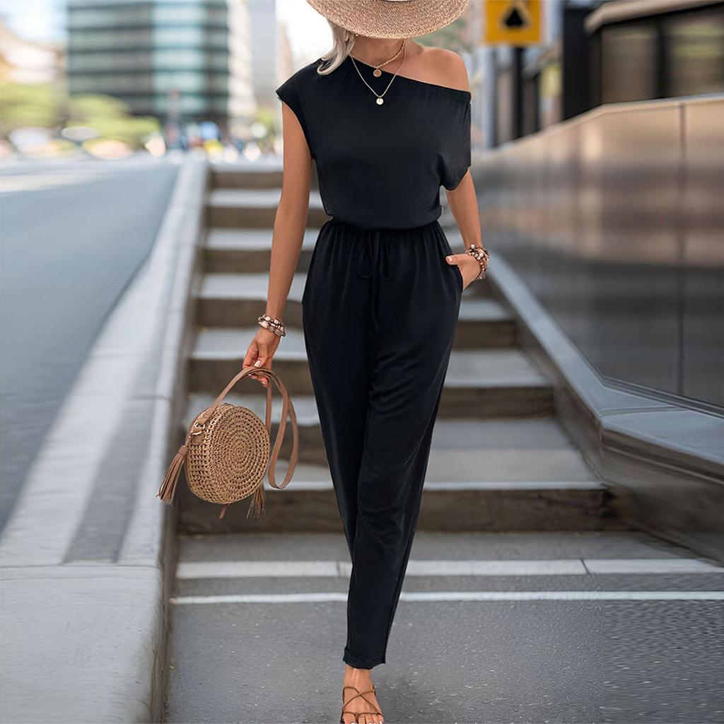 Женские летние повседневные однотонные комбинезоны с плечами