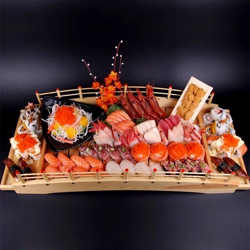 Japanese Sushi Wooden Boat Arch Sushi Bridge Boats Sashimi Platter Cooking Dry Ice Platter Dragon Boat Sushi Platter