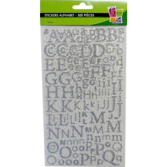 Stickers Alphabet - Non spécifié - 300 pcs - Gris argenté - Paillettes - Décoration de fête
