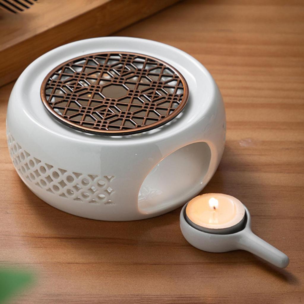 Round Ceramic Teapot Warmer Warming Holder for Heating Coffee Milk or Tea Bronze