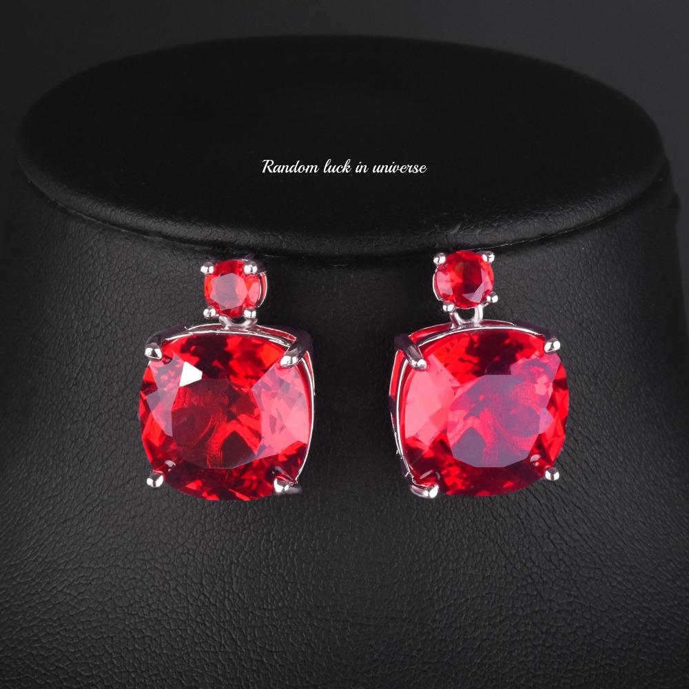 Luxury Simulated Pigeon Blood Ruby Jewelry Set Full Diamond Necklace Earrings Wedding Bride Party